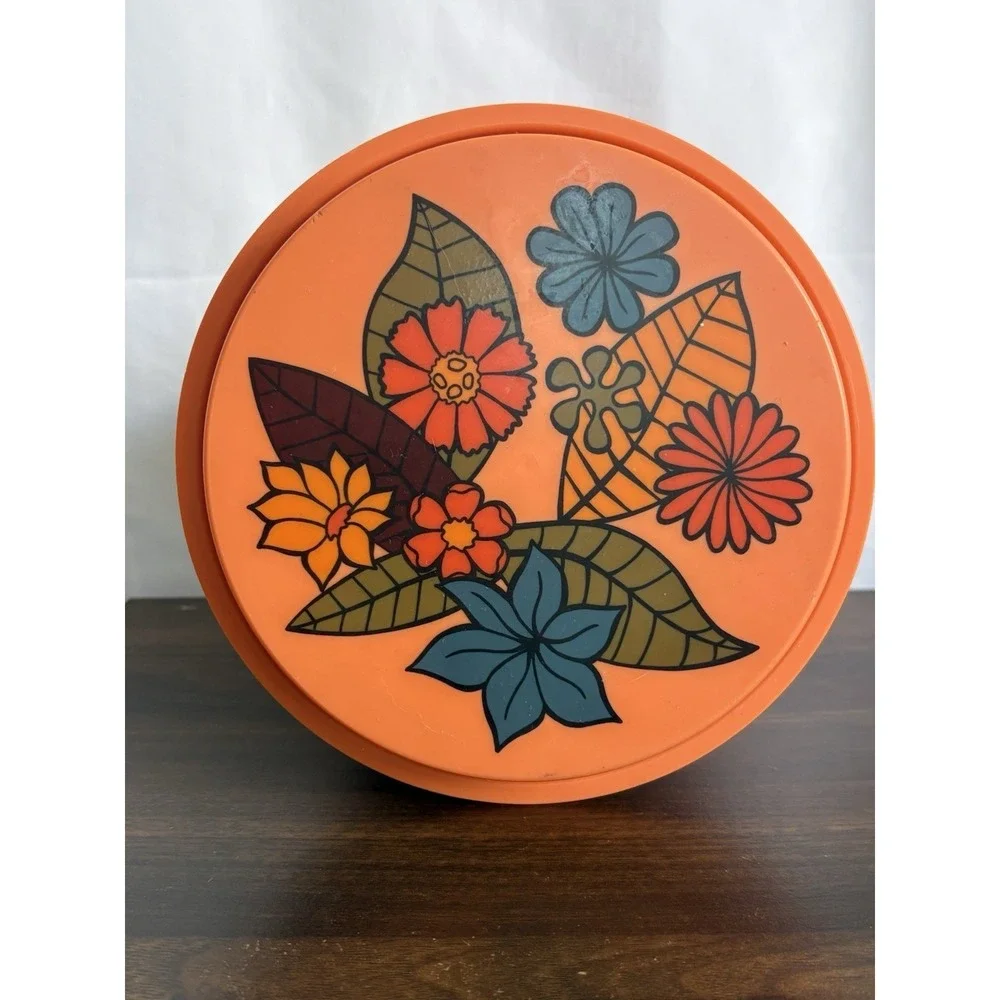 Vintage Retro Rubbermaid Orange Flower power nesting Canister Set 3pc with Lids